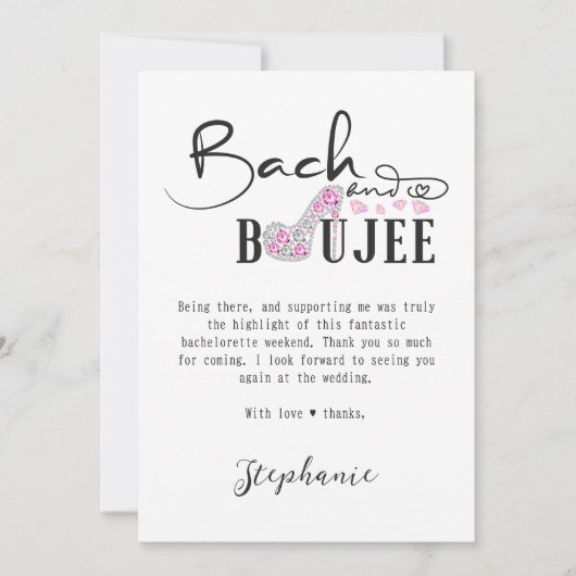 Bach & Boujee Roze Diamanten Glam Bachelorette Par Bedankkaart (Voorkant)