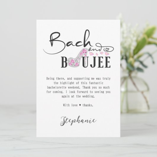 Bach & Boujee Roze Diamanten Glam Bachelorette Par Bedankkaart (Staand voorkant)