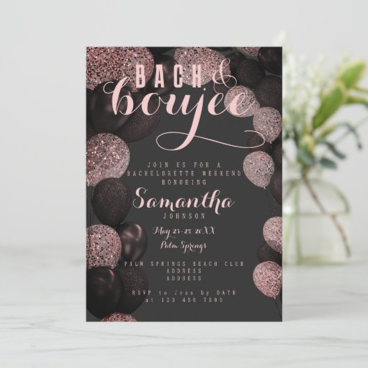 BACH Boujee Zwart Roze Ballonnen Bachelorette Part Kaart (Staand voorkant)