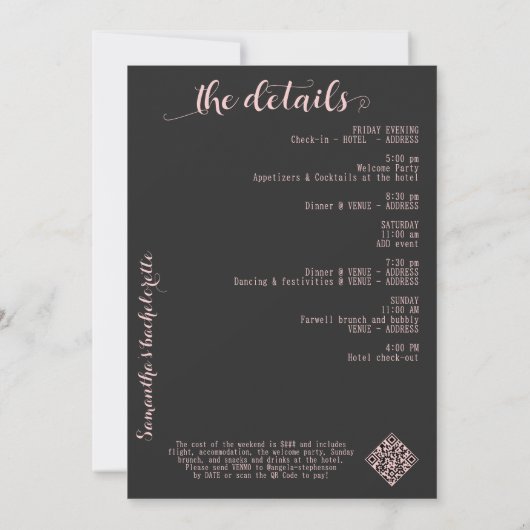 BACH Boujee Zwart Roze Ballonnen Bachelorette Part Kaart (Achterkant)