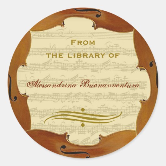 Bach Cello Suite Manuscript  Bookplate Ronde Sticker (Voorkant)