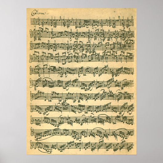 Bach Chaconne First Page Manuscript Facsimile Poster (Voorkant)