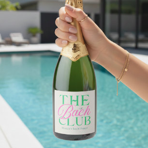 Bach Club Moderne Eenvoudige Roze Groene Bachelore Sparkling Wijnetiket