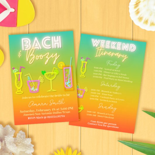 Bach en Boozy Bachelorette met Itenerary Kaart