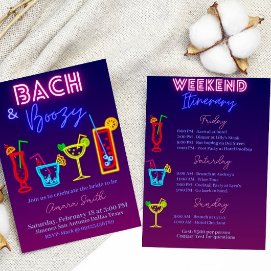 Bach en Boozy Bachelorette met Itenerary Kaart