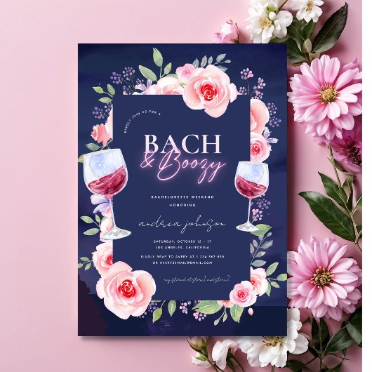 Bach en Boozy Neon & Roze Bloemen Bachelorette Kaart