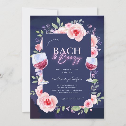 Bach en Dronken Neon & Roze Bloemendekor Verloving Kaart (Voorkant)