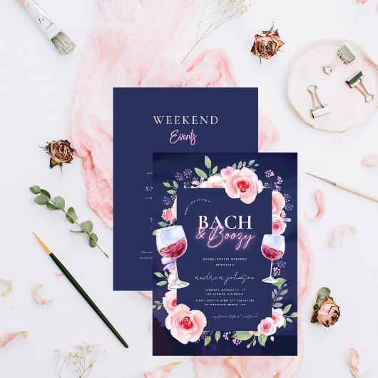 Bach en Dronken Neon & Roze Bloemendekor Verloving Kaart