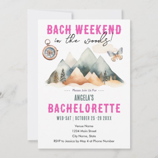 Bach in de Bossen Camping Bachelorette Party Kaart (Voorkant)