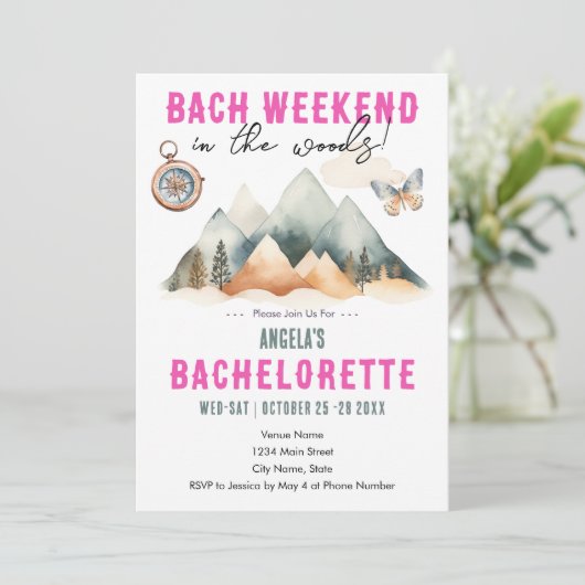 Bach in de Bossen Camping Bachelorette Party Kaart (Staand voorkant)