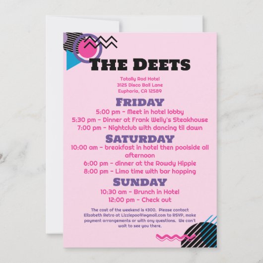 Bach naar de 90s Bachelorette Weekend Uitnodiging (Achterkant)