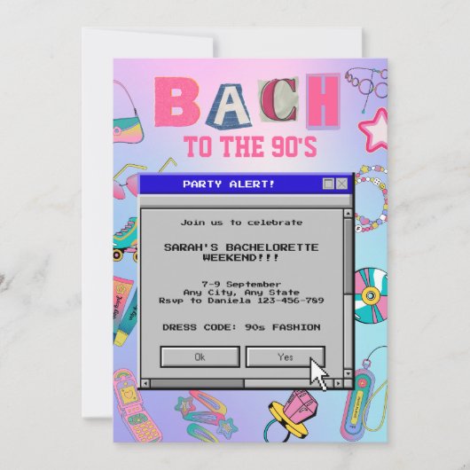 Bach naar de jaren 90 Retro Bachelorette Weekend Kaart (Voorkant)