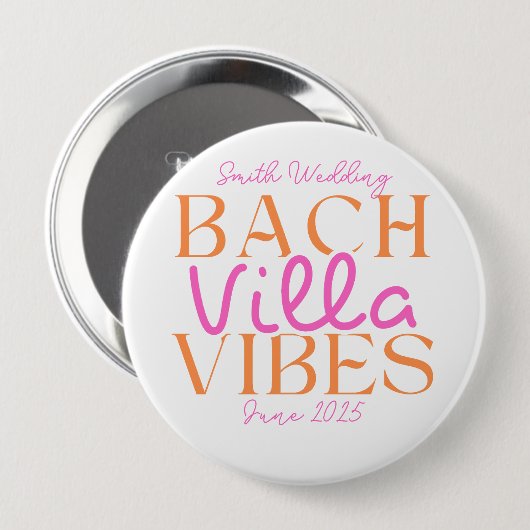 Bach Villa Vibes - Roze en Sinaasappel Tropisch Ronde Button 4,0 Cm (Voorkant /achterkant)