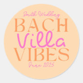 Bach Villa Vibes - Roze en Sinaasappel Tropisch Ronde Sticker (Voorkant)