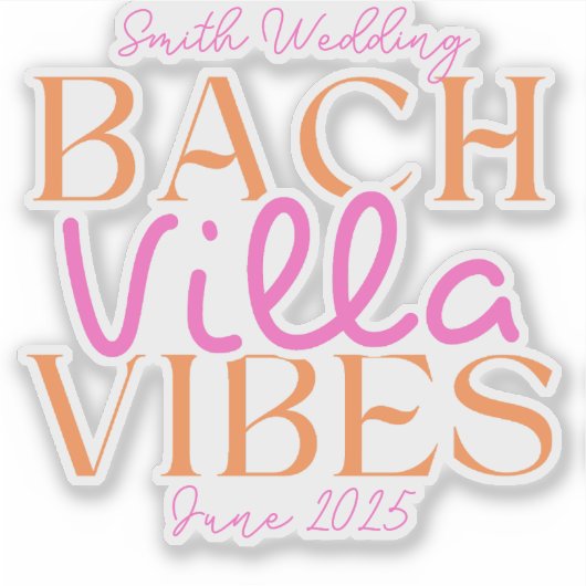 Bach Villa Vibes - Roze en Sinaasappel Tropisch Sticker (Voorkant)