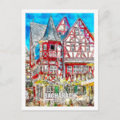 Bacharach Duitsland Famous Travel Waterverf Sketch Briefkaart (Voorkant)