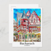Bacharach Duitsland Reizen Waterverf Hand getekend Briefkaart (Voorkant / Achterkant)