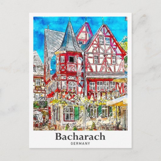 Bacharach Duitsland Reizen Waterverf Hand getekend Briefkaart (Voorkant)