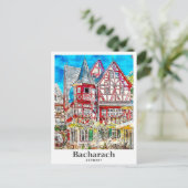 Bacharach Duitsland Reizen Waterverf Hand getekend Briefkaart (Staand voorkant)