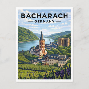 Bacharach Duitsland Vintage Reis Kunst Ansichtkaar Briefkaart
