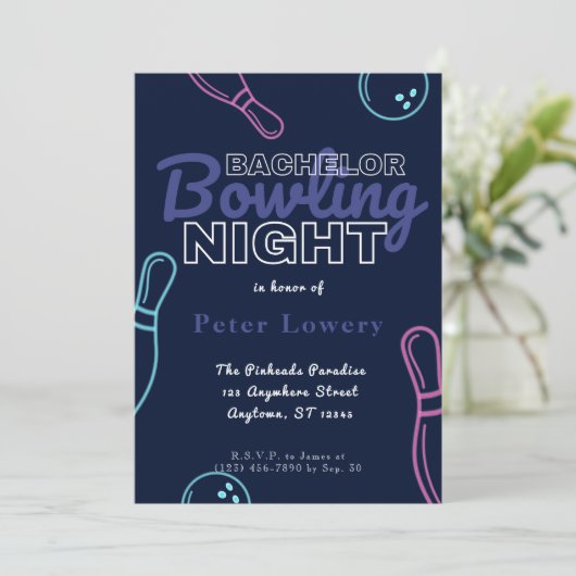 Bachelor Bowling Nachtfeest Uitnodiging (Staand voorkant)