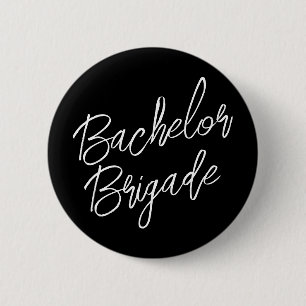 Bachelor Brigade Zwart en Wit Vrijgezellenfeest Ronde Button 5,7 Cm