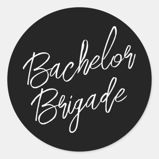 Bachelor Brigade Zwart en Wit Vrijgezellenfeest Ronde Sticker (Voorkant)