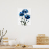 Bachelor Buttonnen Bloemenkunst Print Poster (Keuken)