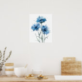 Bachelor Buttonnen Bloemenkunst Print Poster (Keuken)