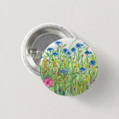 Bachelor Buttonnen Waterverf Wildflowers Ronde Button 3,2 Cm (Voorkant /achterkant)
