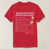 Bachelor farewell checklist met dappertests t-shirt (Design voorkant)