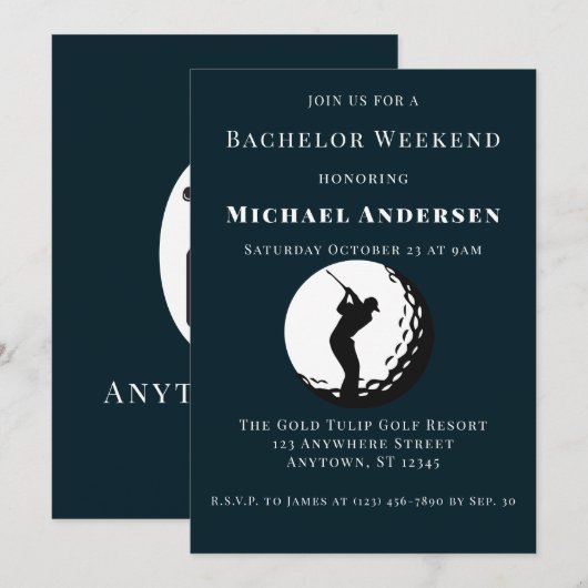 Bachelor Golf Weekend Party Uitnodiging (Voorkant / Achterkant)