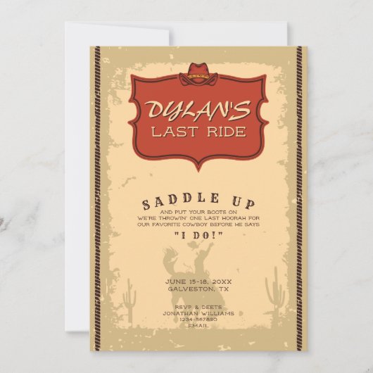 Bachelor Laatste Ride Western Cowboy Texas Adventu Kaart (Voorkant)