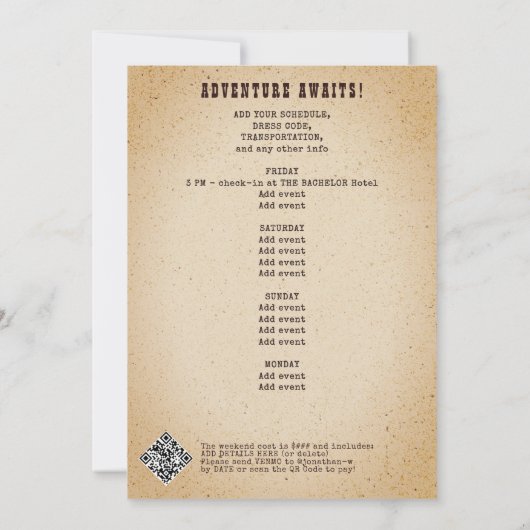 Bachelor Laatste RODEO Westerne Cowboy Texas Adven Kaart (Achterkant)