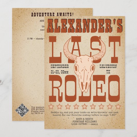 Bachelor Laatste RODEO Westerne Cowboy Texas Adven Kaart (Voorkant / Achterkant)