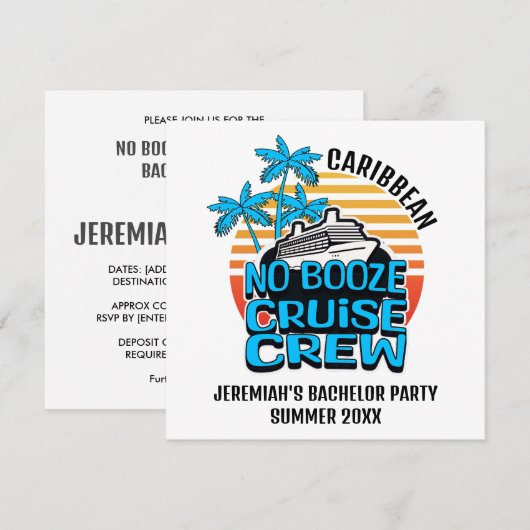 Bachelor NO DRANK CRUISE CREW Bestemming Kaart (Voorkant / Achterkant)