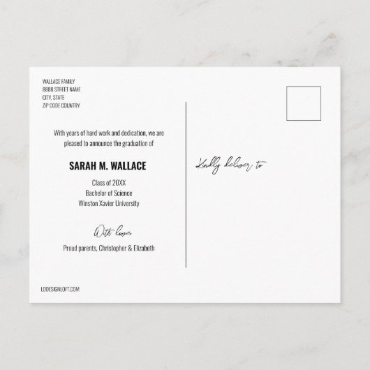 Bachelor of Science Custom Afstuderen Foto Aankondigingskaart (Achterkant)