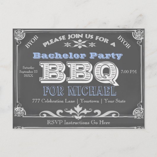 Bachelor Party | BBQ |  alkbord Uitnodiging Briefkaart (Voorkant)