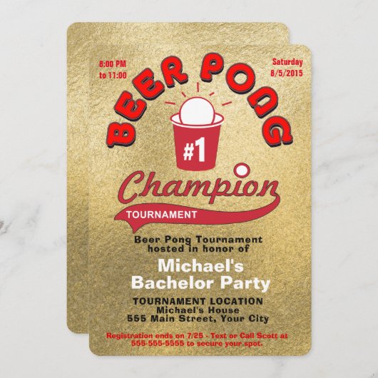 Bachelor Party Beer Pong Kaart (Voorkant / Achterkant)