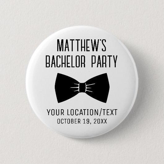 Bachelor Party Black Bow Stropdas Weddenschap Ronde Button 5,7 Cm (Voorkant)