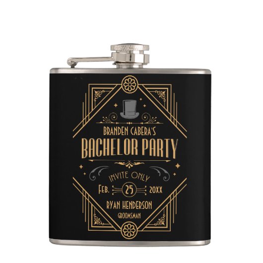 Bachelor Party | Black & Gold Art Deco Speakeasy Heupfles (Voorkant)