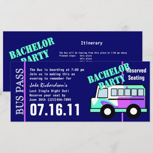 Bachelor Party Bus Pas Kaart (Voorkant / Achterkant)