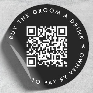 Bachelor Party Buy The Groom A Drink QR Code Black Ronde Sticker