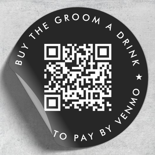Bachelor Party Buy The Groom A Drink QR Code Black Ronde Sticker