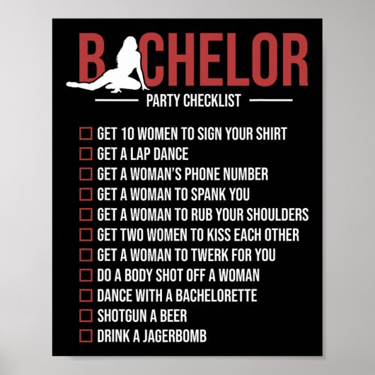 Bachelor Party Checklist Funny Groom Bachelor Part Poster (Voorkant)