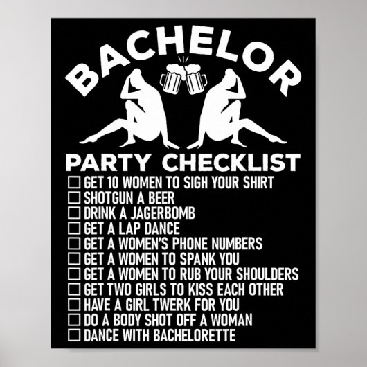 Bachelor Party Checklist Grappige Groomsmen Groom Poster (Voorkant)