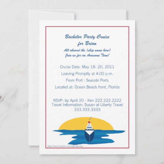 Bachelor Party Cruise Invitation - Sunset Design Kaart (Achterkant)