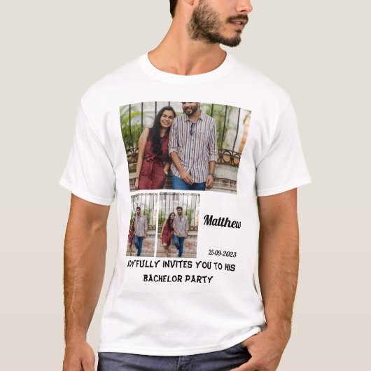 Bachelor Party custom 3 Foto Collage T-Shirt (Voorkant)