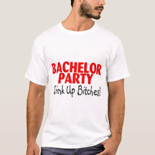 Bachelor Party Drink Omhoog Rood Zwart T-shirt