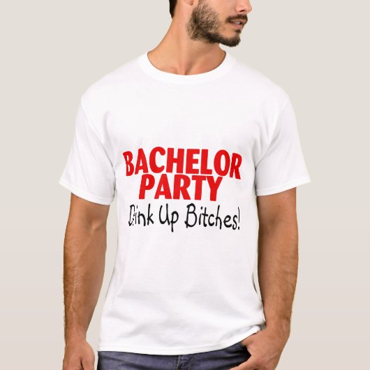Bachelor Party Drink Omhoog Rood Zwart T-shirt (Voorkant)